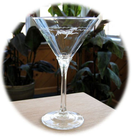 Hard Crystal Swimming Lab Dog Hand Etched Martini Glass