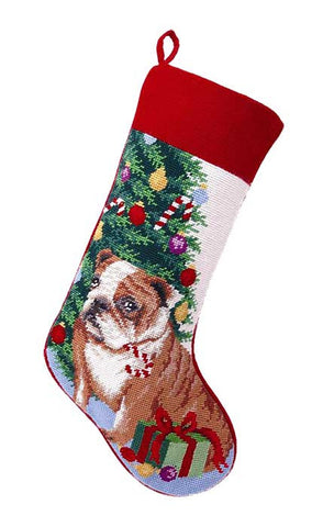 English Bulldog Christmas Needlepoint Stocking - 11" x 18"