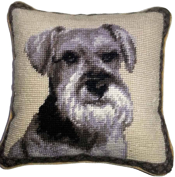 Schnauzer Dog Portrait - 10" Needlepoint Dog Pillow