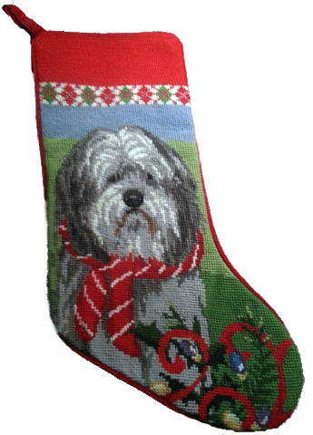 Bearded Collie Dog Christmas Needlepoint Stocking - 11" x 18"