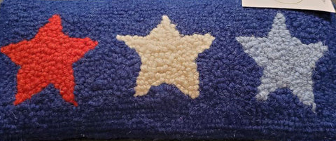 Red, White, Blue Flag Patriotic Stars Hooked Wool Pillow - 5" X 12"