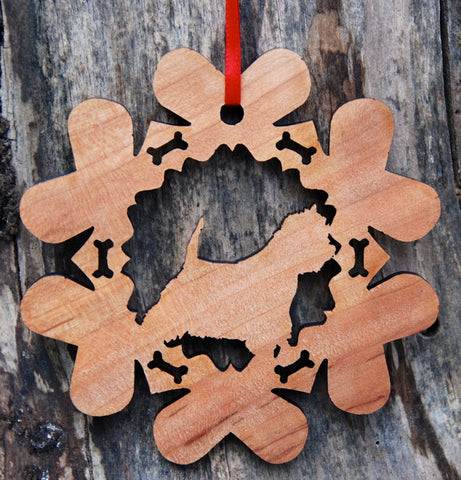Cherry Wood Laser Cut Dog Bone Snowflake Christmas Ornament - West Highland White Terrier Westie